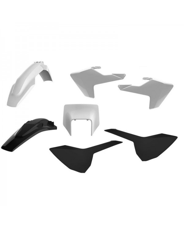KIT PLÁSTICOS POLISPORT HUSQVARNA TE/FE (17-19) Blanco/Negro + PORTAFAROS