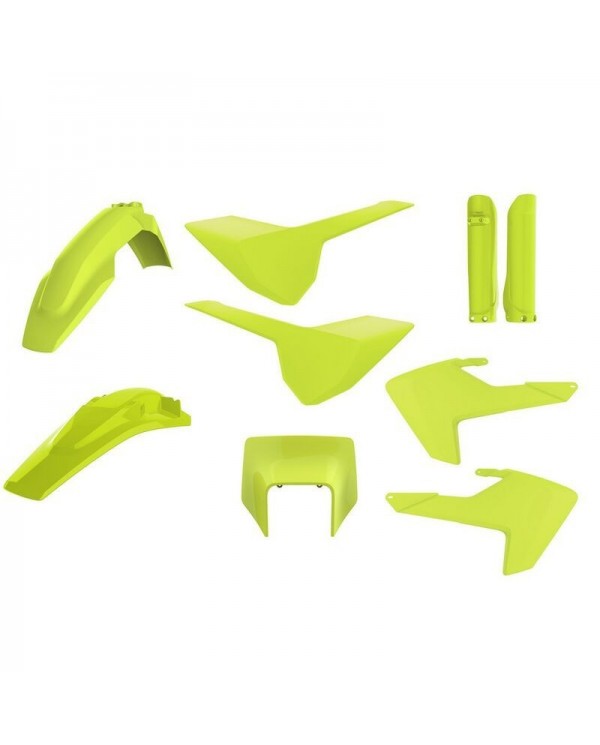 KIT PLÁSTICOS POLISPORT HUSQVARNA TE/FE (17-19) Amarillo Flúor + PORTAFAROS