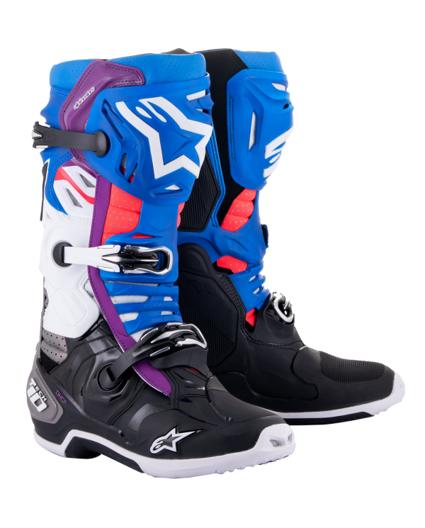 ALPINESTARS TECH 10 SUPERVENTED NEGRO / AZUL ENAMEL / PURPURA / BLANCO